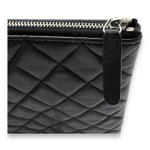 Quilted Pouch Black in Lambskin, Silver hardware