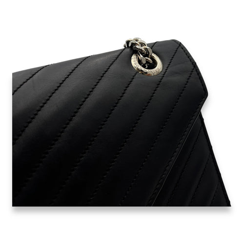 Envelope Shoulder Bag Black in Calfskin, Silver hardware