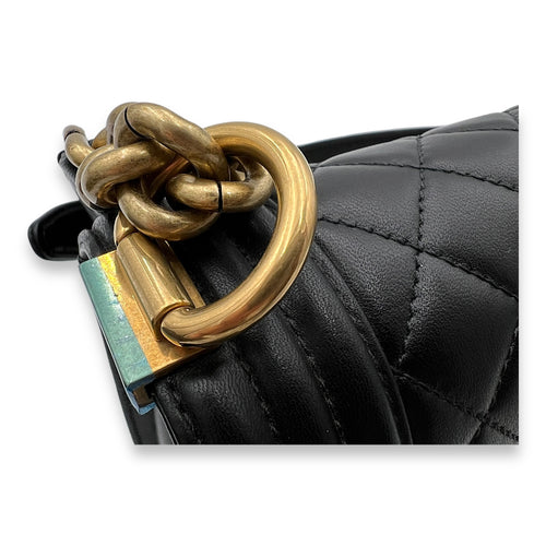 Boy Crossbody Bag Medium Black in Lambskin, Gold hardware