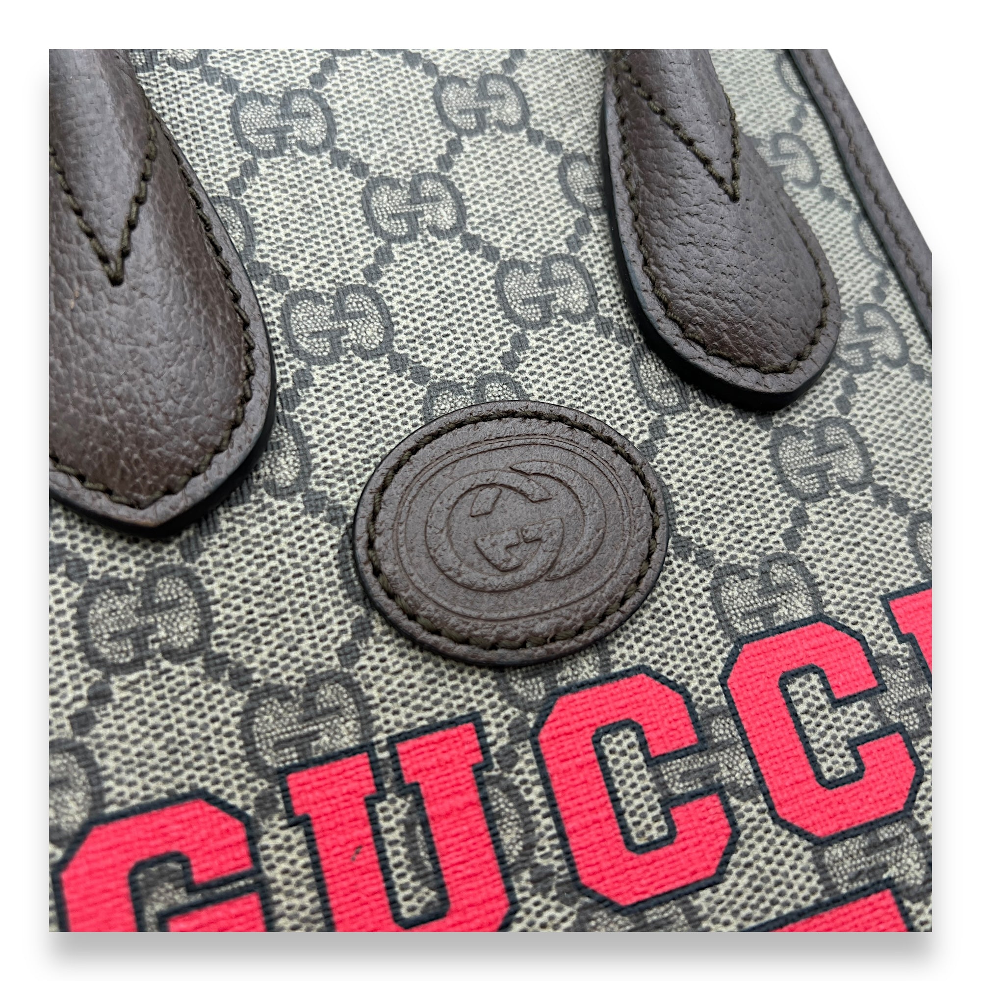 Gucci Tiger Interlocking Brown Top Handle Bag in Coated