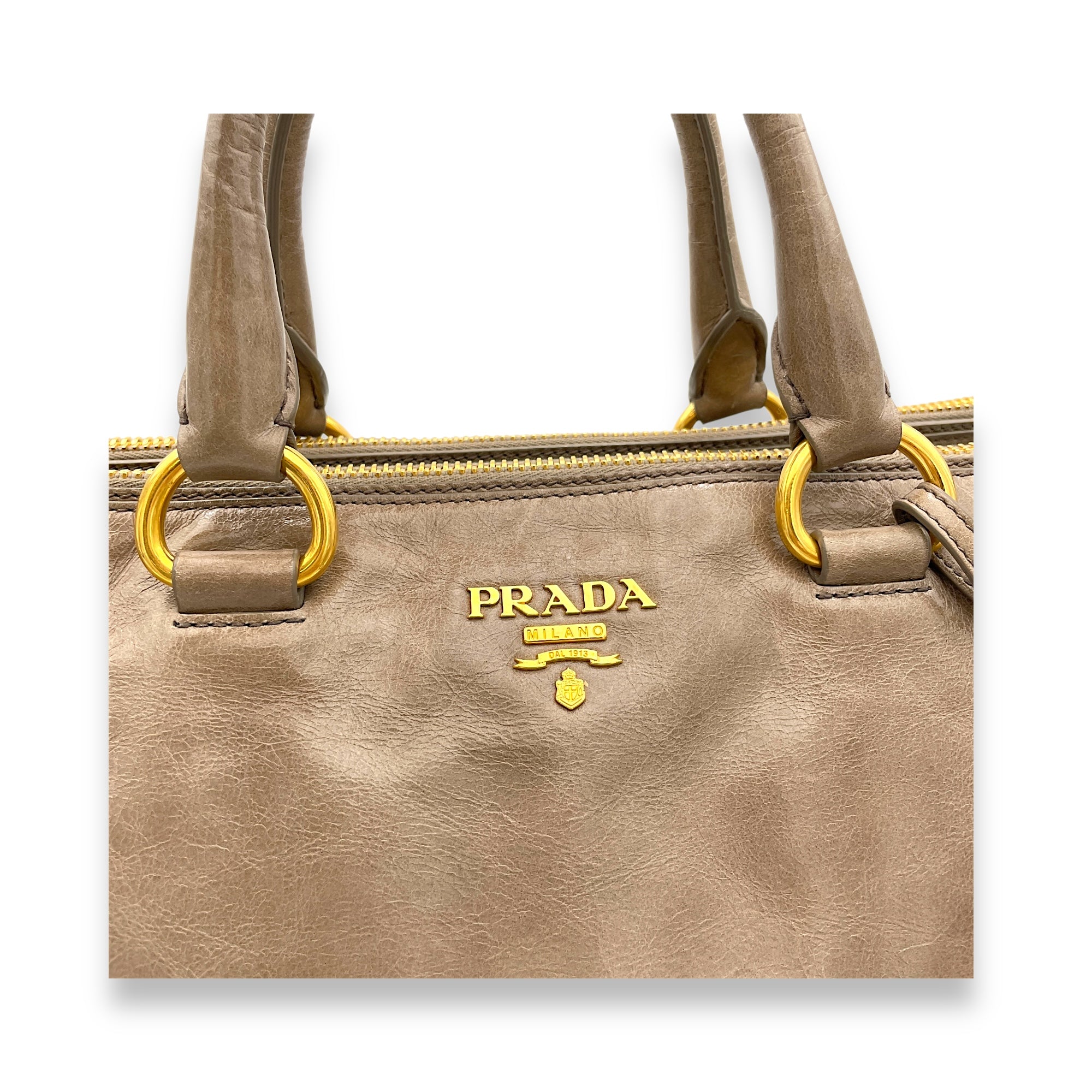 Two-Way Brown Top Handle Bag in Calfskin, Gold hardware