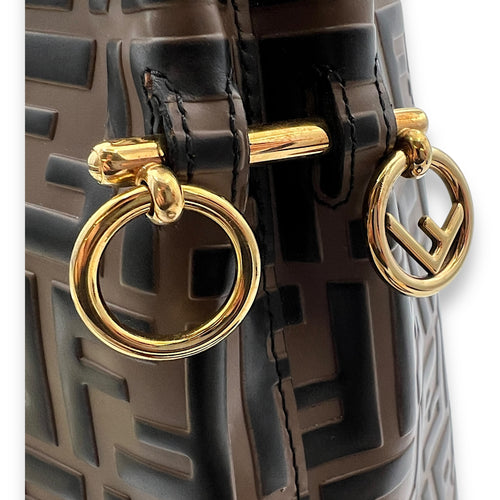 Mon Tresor FF Embossed Bucket Bag in Calfskin, Gold hardware