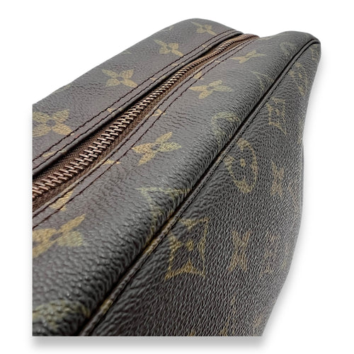 Toilette Pouch 28 Brown in Monogram Coated Canvas, Gold hardware