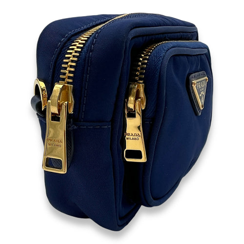 Convertible Wristlet Blue Crossbody Bag in Nylon, Gold hardware