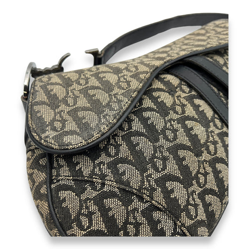 Saddle Shoulder Bag Blue in Jacquard, Silver hardware