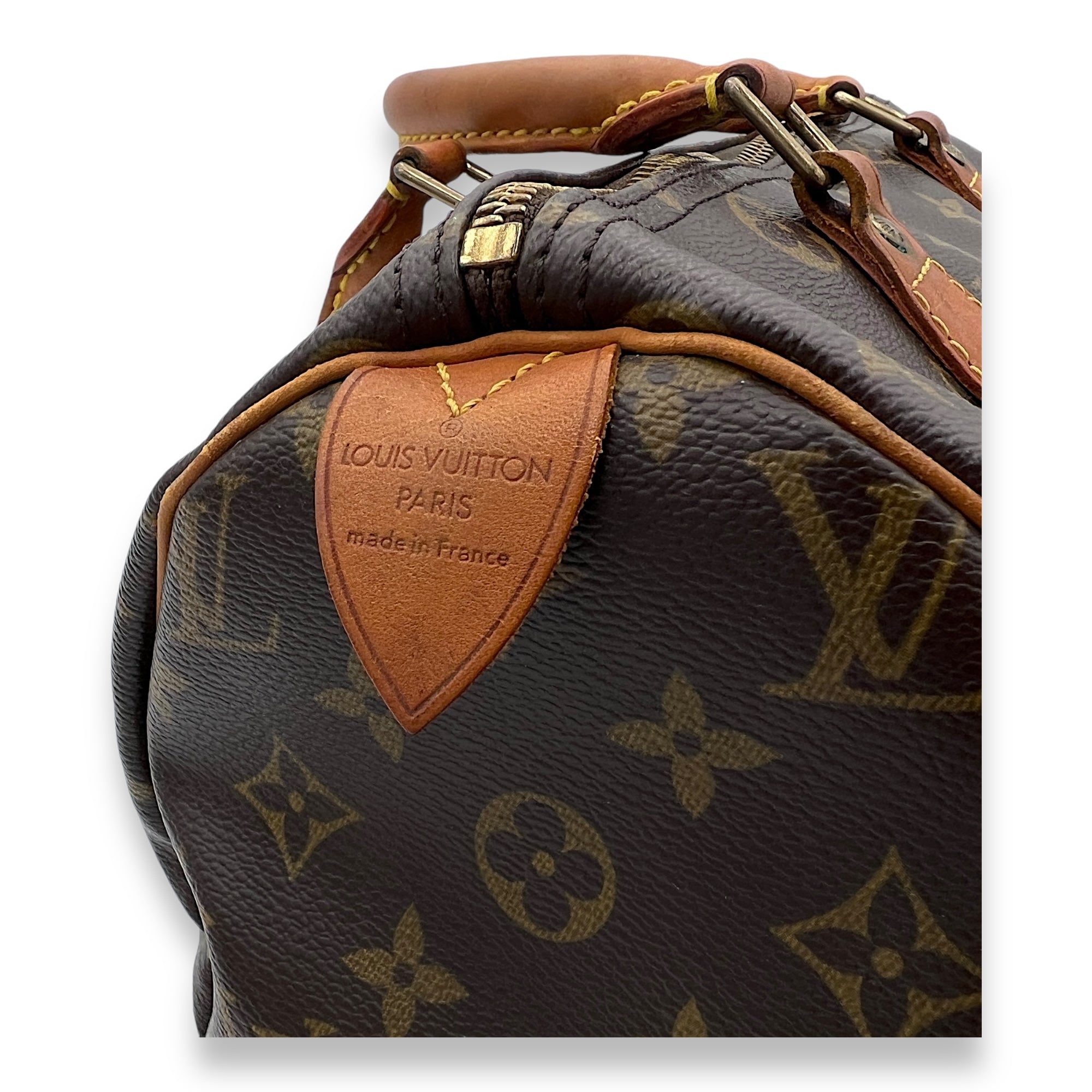 Speedy Top Handle Bag 30 Brown in Monogram Coated Canvas, Gold hardware