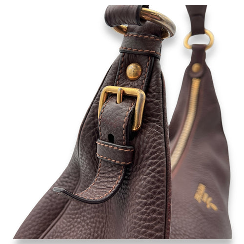 Hobo Brown Shoulder Bag in Calfskin, Gold hardware