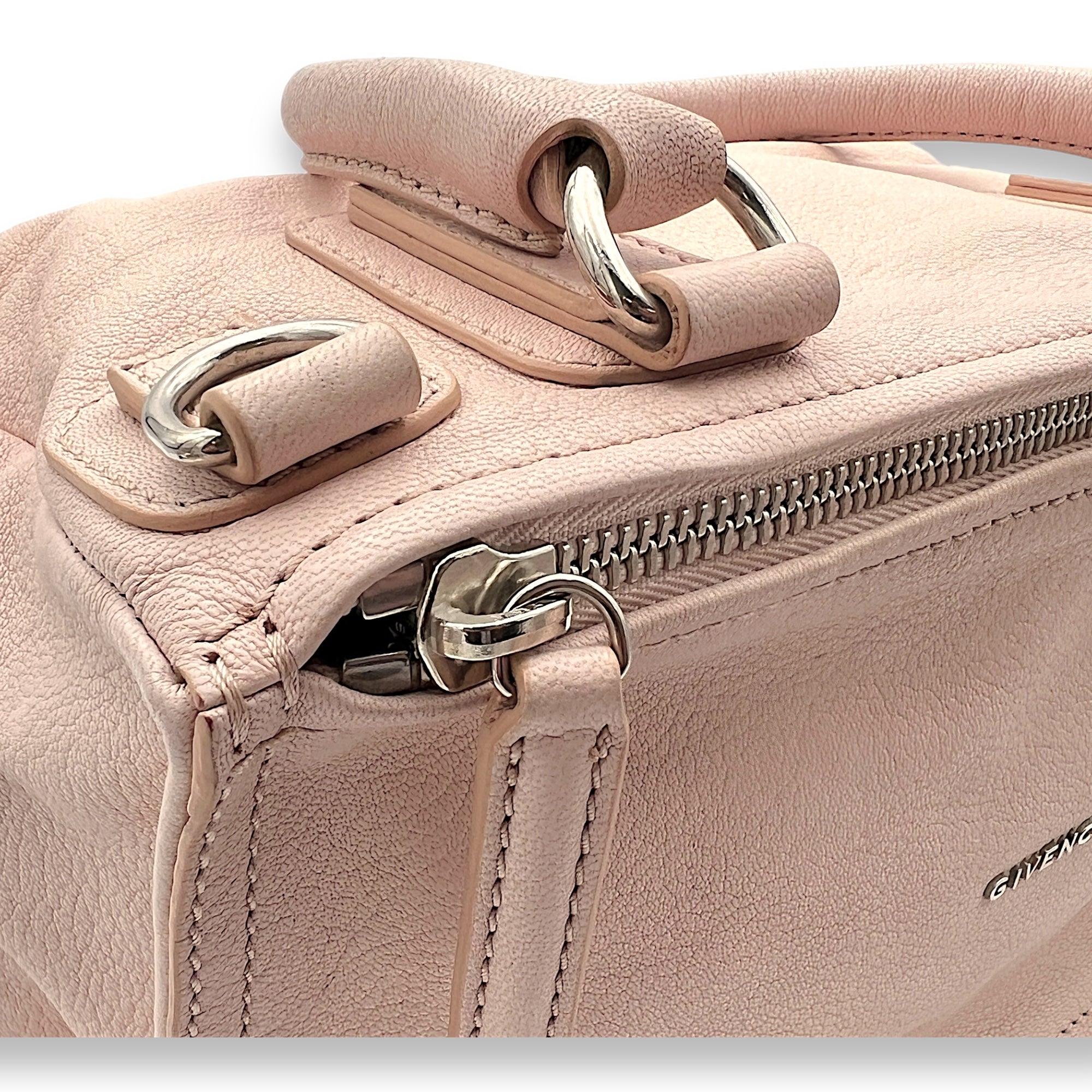 Pandora Medium Pink Shoulder Bag in Goat Leather, Silver hardware