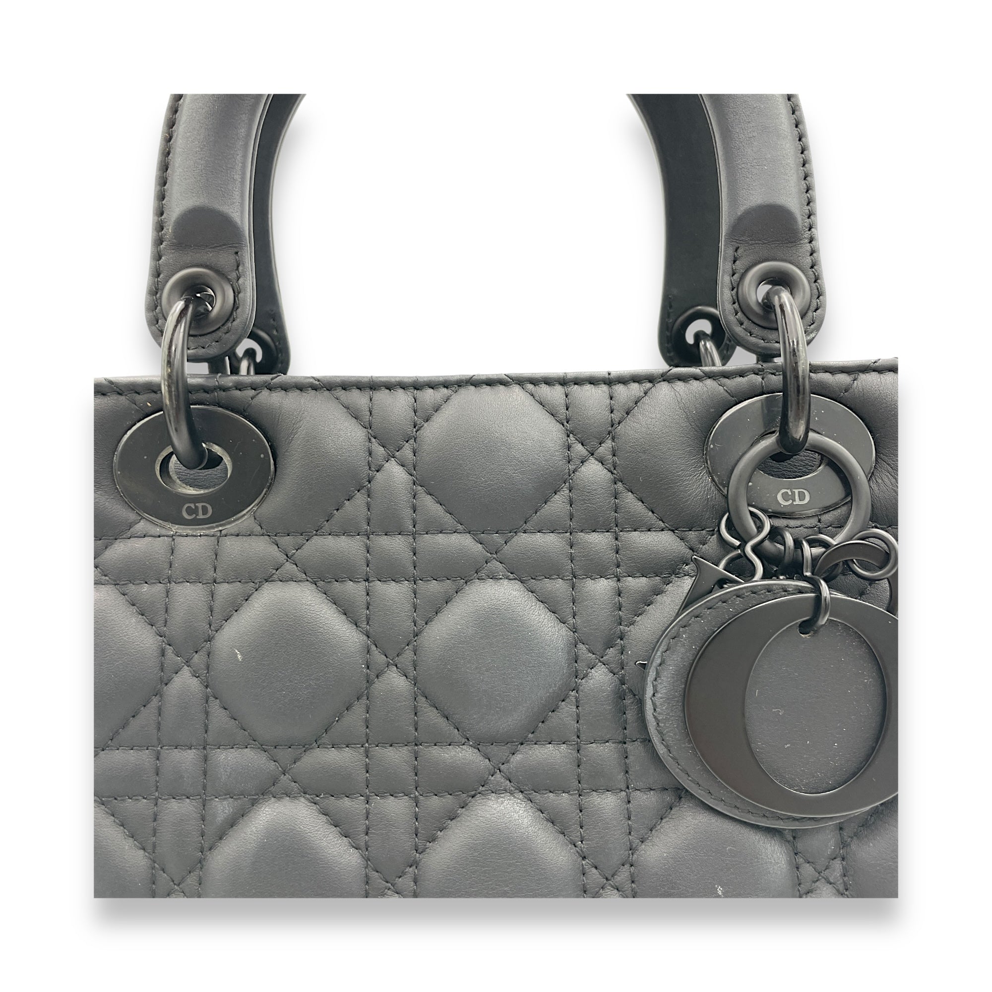 Lady Dior Top Handle Bag Medium Black in Calfskin, black hardware