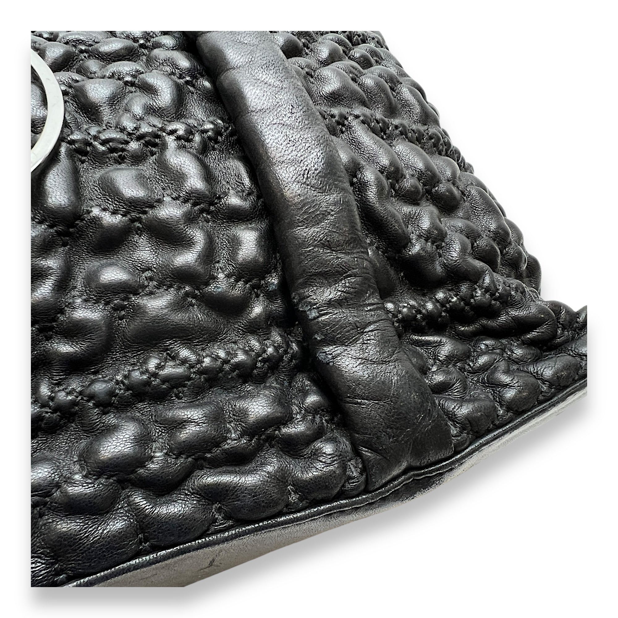 Hidden Chain Wrinkled Black Tote Bag in Lambskin, Silver hardware