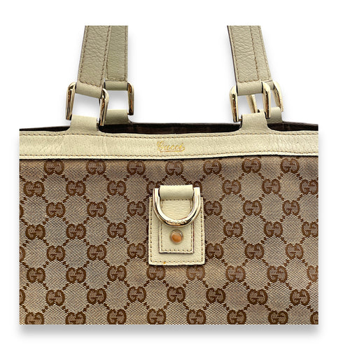 GG Abbey Brown Top Handle Bag in Canvas, Gold hardware