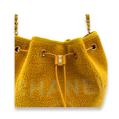 Deauville Bucket Bag Yellow in Tweed, Silver hardware