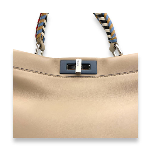 Peekaboo Medium Beige Top Handle Bag in Calfskin, Silver hardware