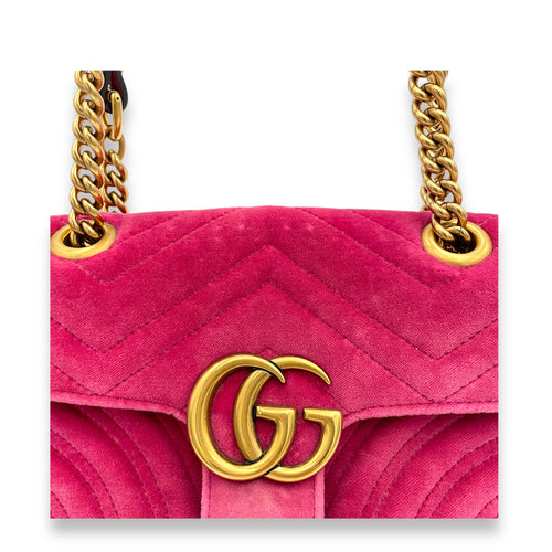 GG Marmont Mini Pink Shoulder Bag in Velvet, Gold hardware