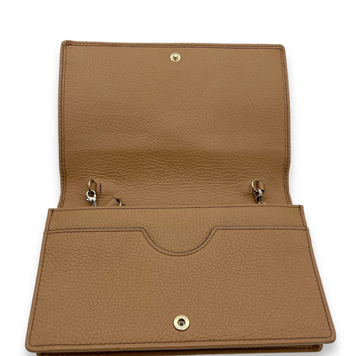 Soho Wallet On Chain Brown in Calfskin, Gold hardware