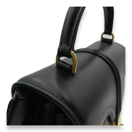 16 Mini Black Top Handle Bag in Calfskin, Gold hardware