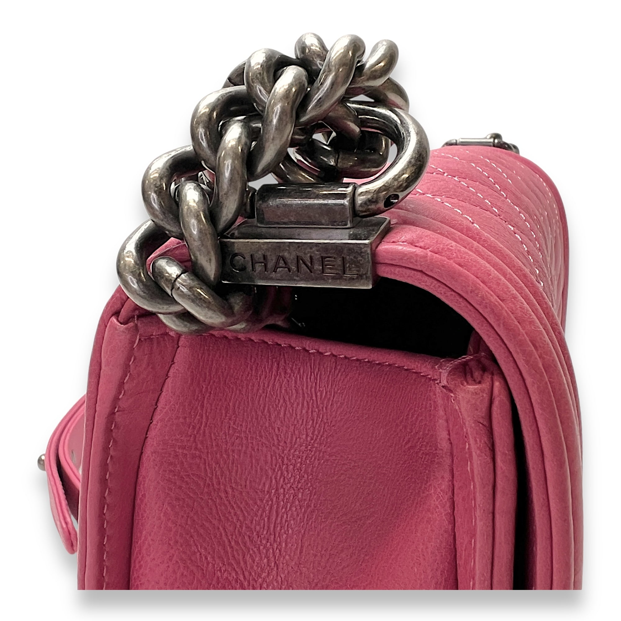 Boy Medium Pink Shoulder Bag in Calfskin,  hardware