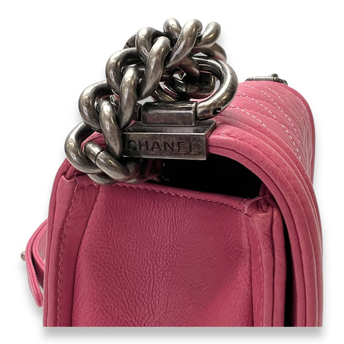 Boy Medium Pink Shoulder Bag in Calfskin,  hardware