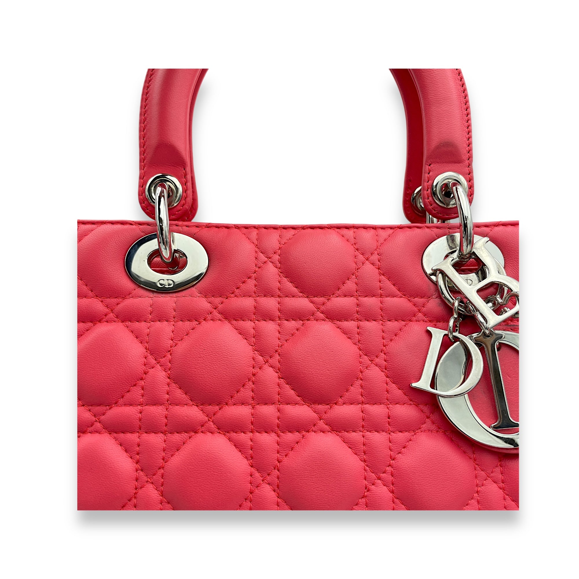 Lady Dior Large Pink Top Handle Bag in Lambskin, Silver hardware