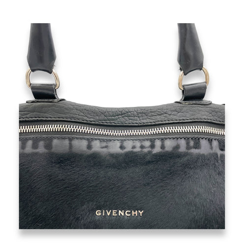 Pandora Medium Black Shoulder Bag in Ponyhair Lambskin, Silver hardware