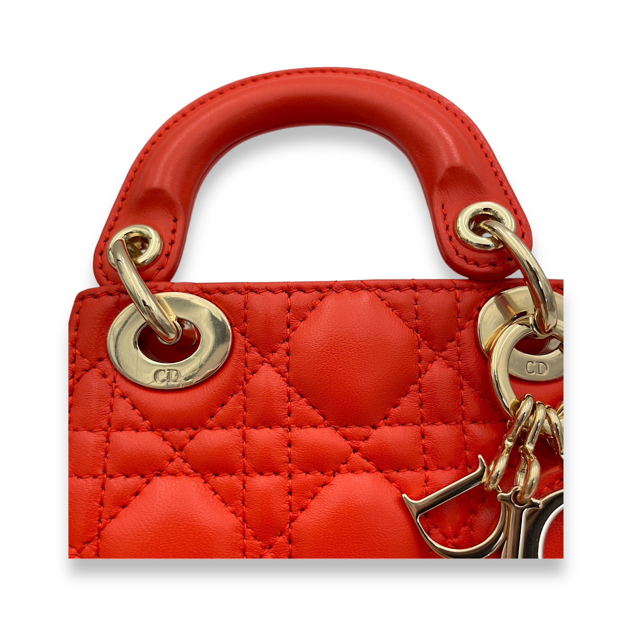 Lady Dior micro Top handle bag in Lambskin, Gold Hardware