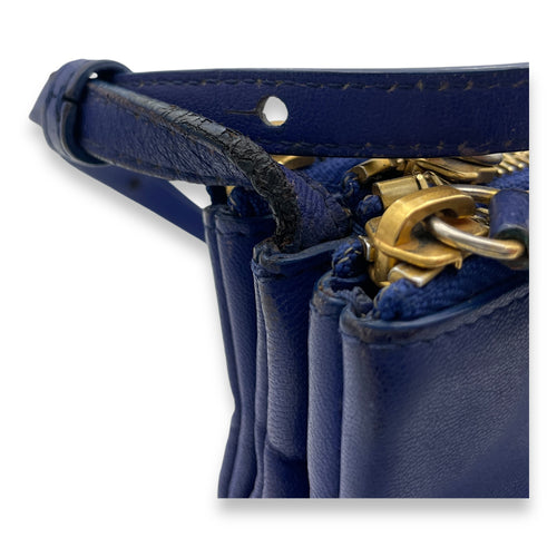 Trio Large Blue Crossbody Bag in Lambskin, Gold hardware