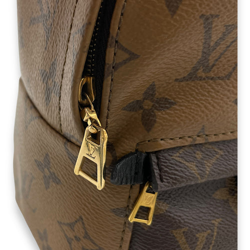 Palm Springs Mini Brown Backpack in Monogram Coated Canvas, Gold hardware