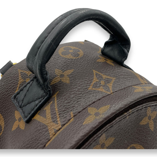 Palm Springs Mini Brown Top Handle Bag in Monogram Coated Canvas, Gold hardware