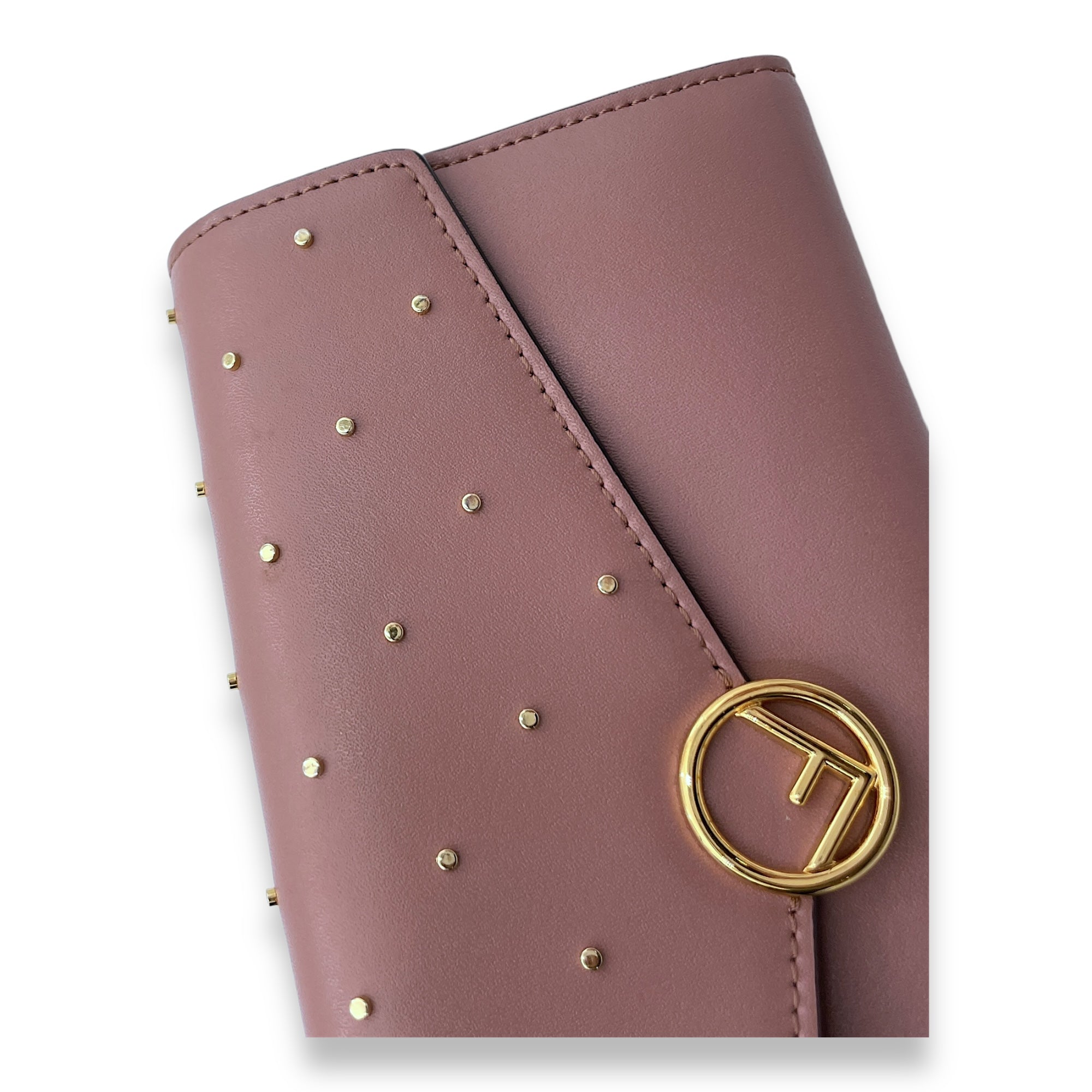 F logo Pink Wallet On Chain in Calfskin, Gold hardware