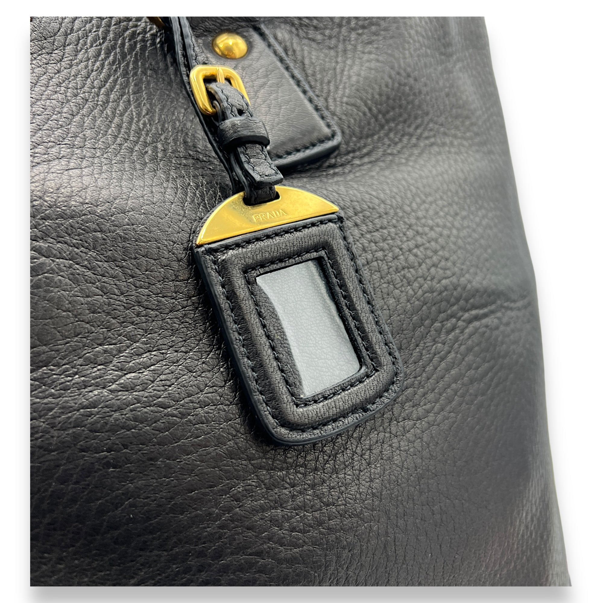 Logo Top Handle Bag Black in Calfskin, Gold hardware