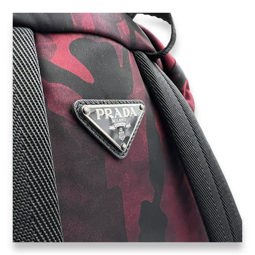 Camouflage Backpack Red in Nylon, Gunmetal hardware