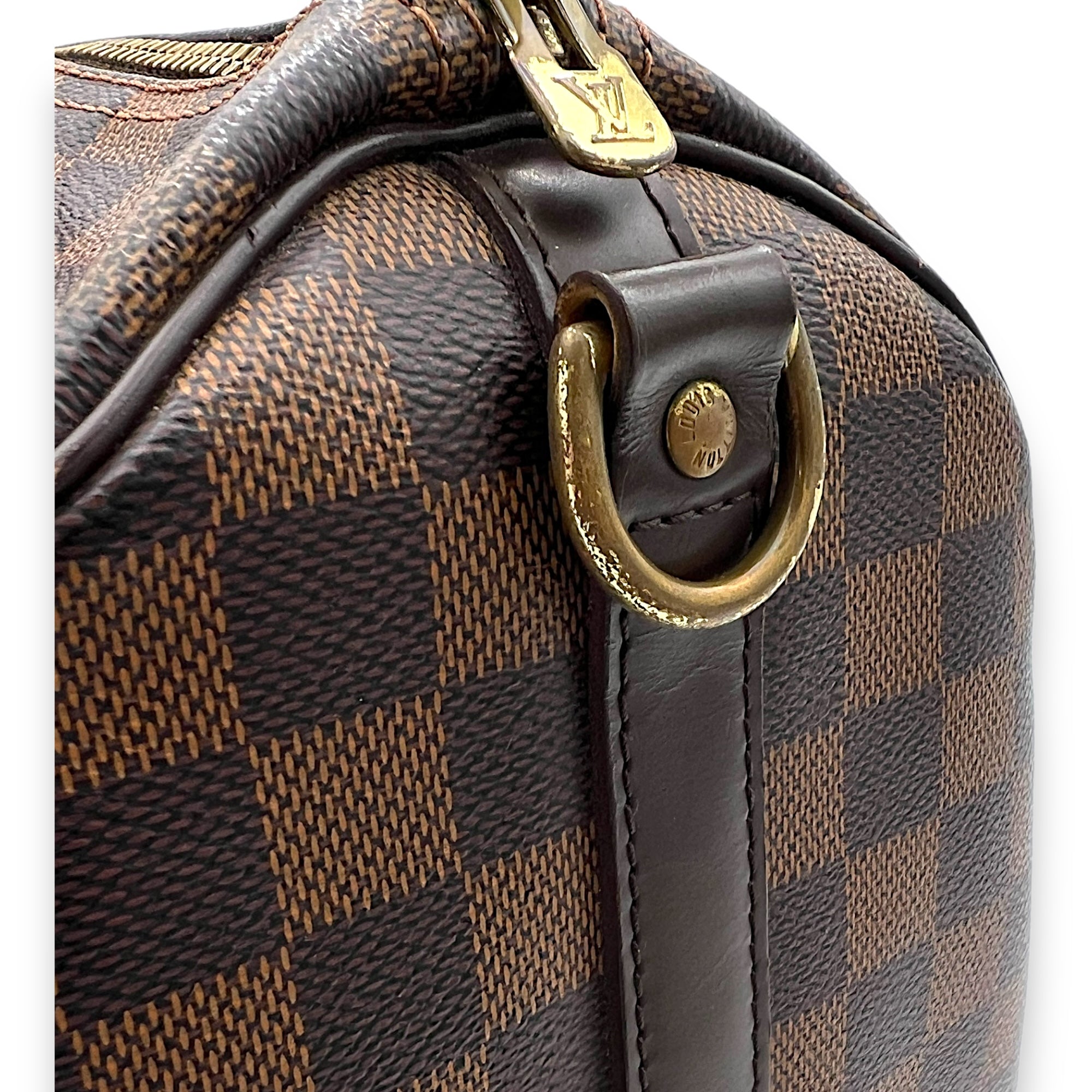 Speedy Bandouliere 30 Damier Ebene Top Handle Bag in Coated Canvas, Gold hardware