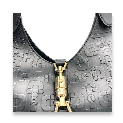 Horsebit Jackie Black Shoulder Bag in Calfskin, Gold hardware