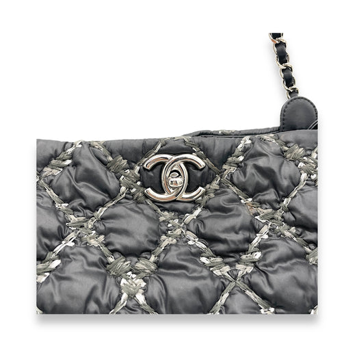 Chanel  Nylon Quilted Tweed Stitch Bubble Black Shoulder Bag in Nylon, Silver hardware