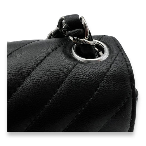 Chevron Crossbody Bag Mini Black in Lambskin, Silver hardware