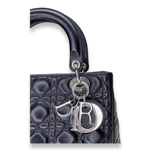 Lady Dior Medium Top handle bag in Lambskin, Silver Hardware