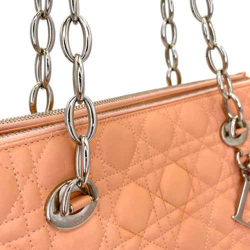 Cannage Top Handle Bag Medium Pink in Lambskin, Silver hardware