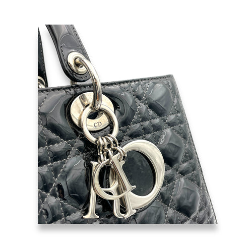 Lady Dior Large Top handle bag in Patent leather, Silver Hardware