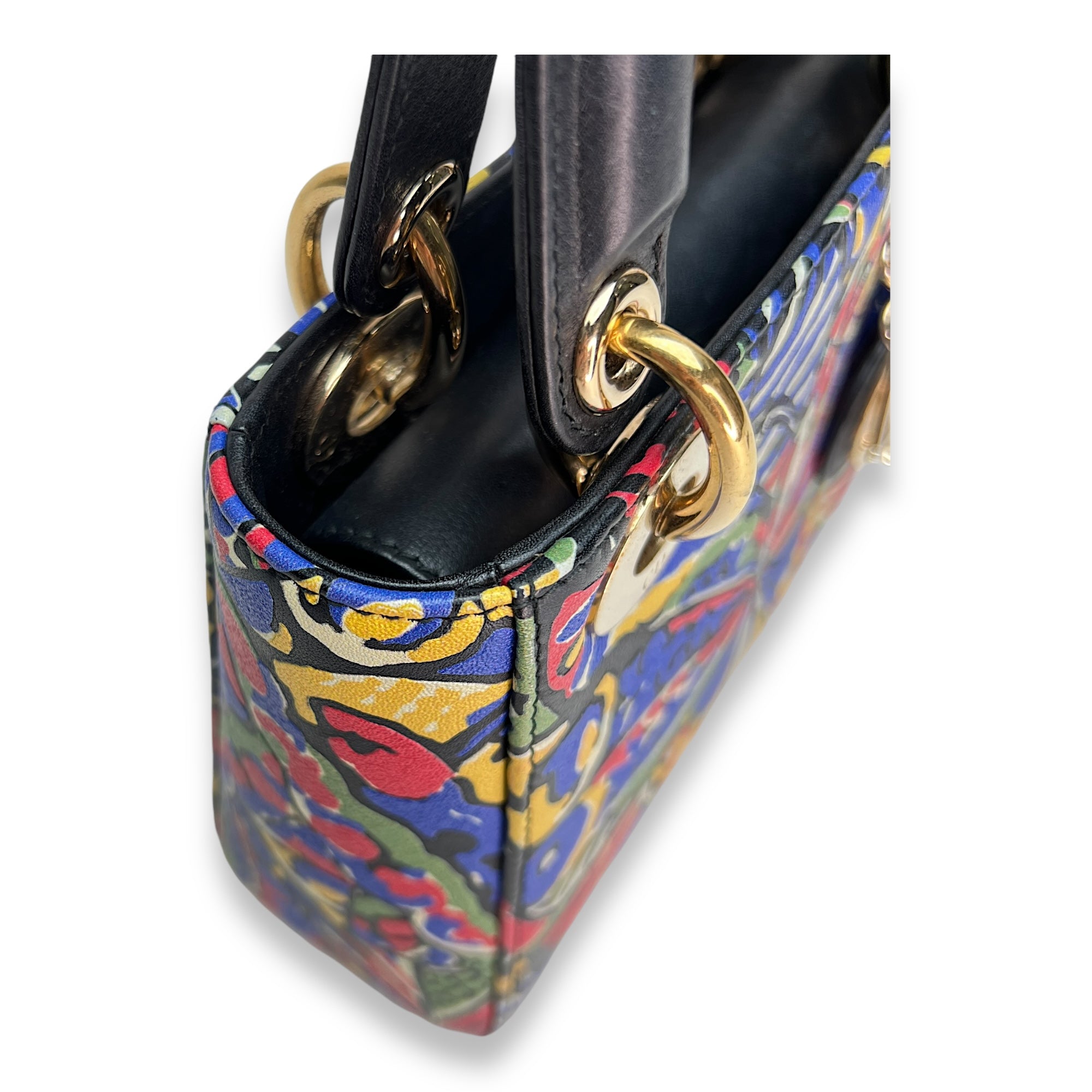 Butterfly Print Lady Dior mini Top handle bag in Calfskin, Gold Hardware