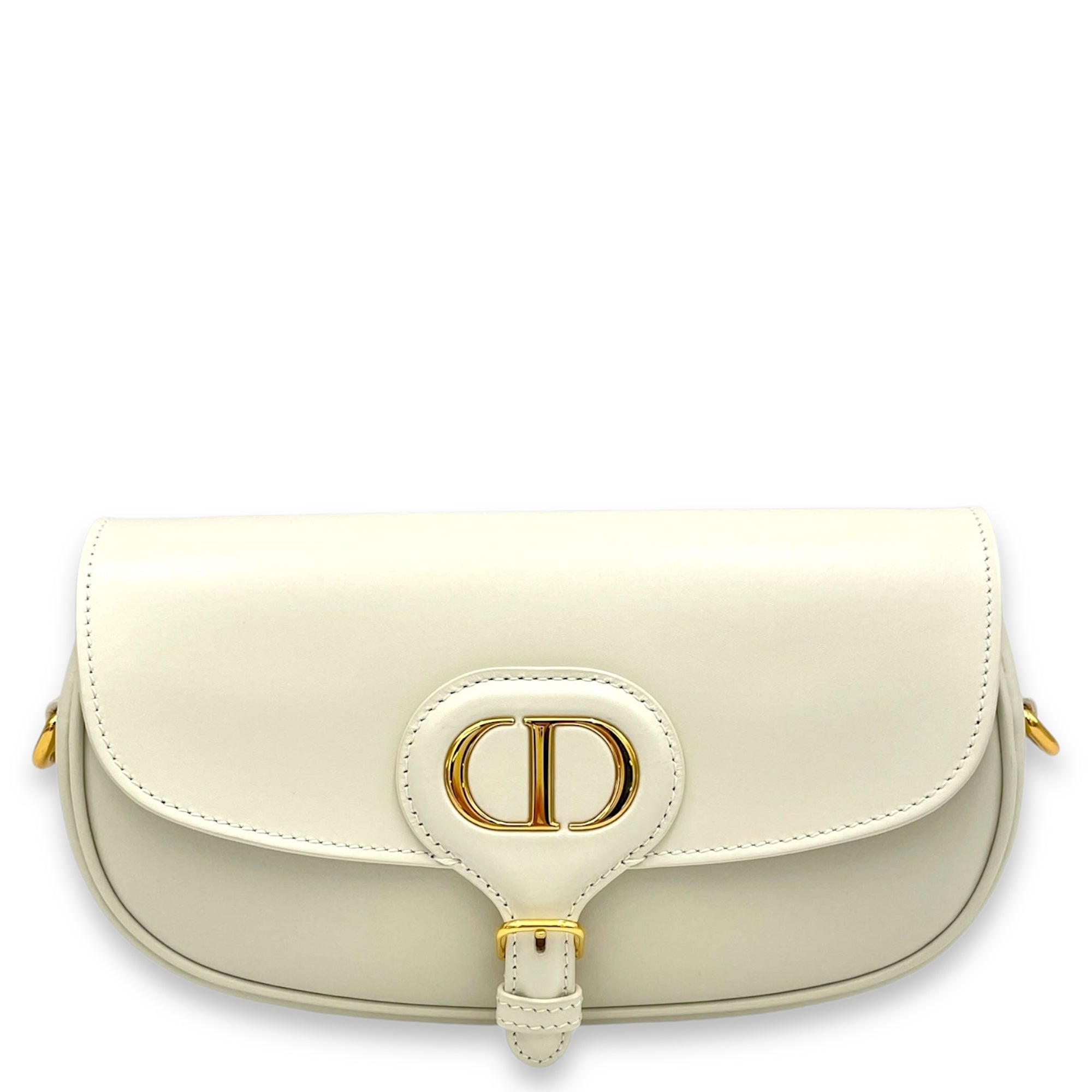 Bobby East West White Crossbody Bag in Calfskin, Gold hardware