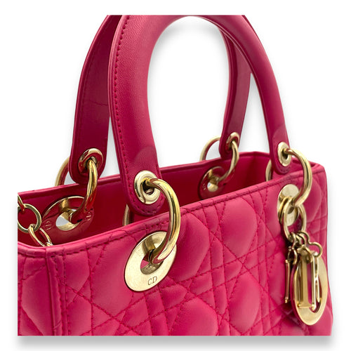 Lady Dior Medium Top handle bag in Lambskin, Gold Hardware