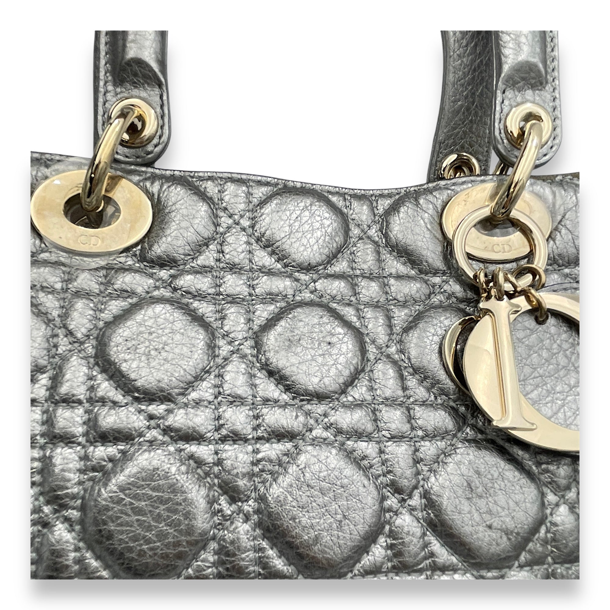 Lady Dior Large Top handle bag in Calfskin, Gold Hardware