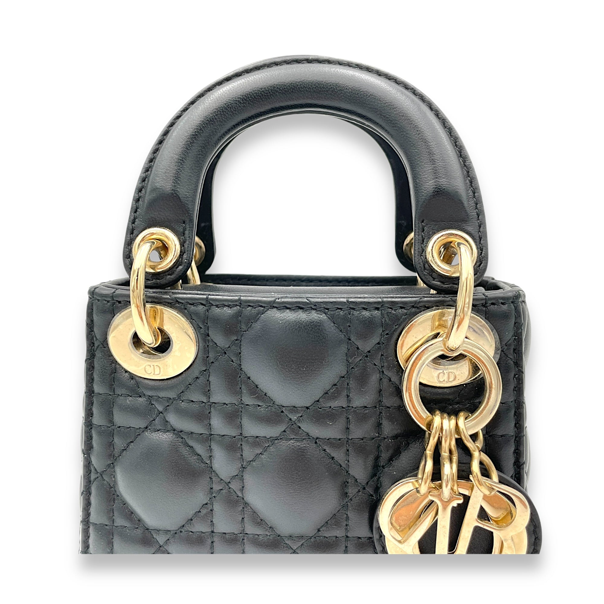 Lady Dior Micro Top handle bag in Lambskin, Gold Hardware