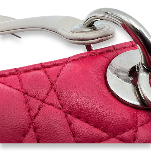 Lady Dior Medium Pink Top Handle Bag in Lambskin, Silver hardware