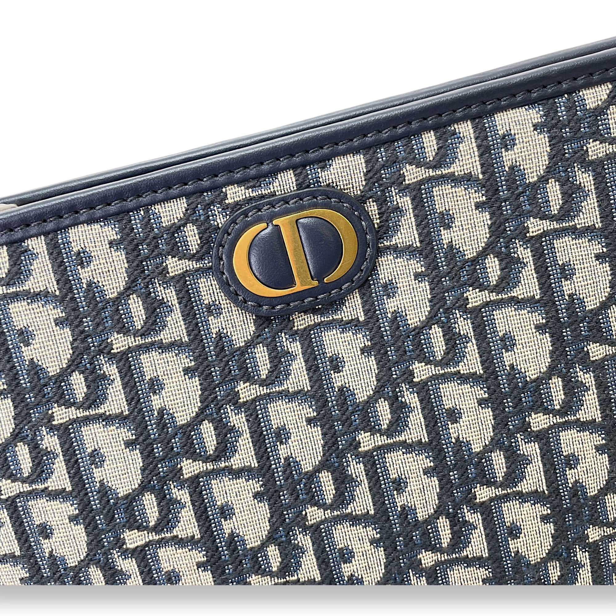 30 Montaigne  Navy Pouch in Jacquard, Gold hardware