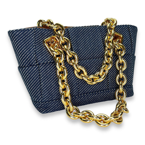 Arco Chain Blue Shoulder Bag in Denim, Gold hardware