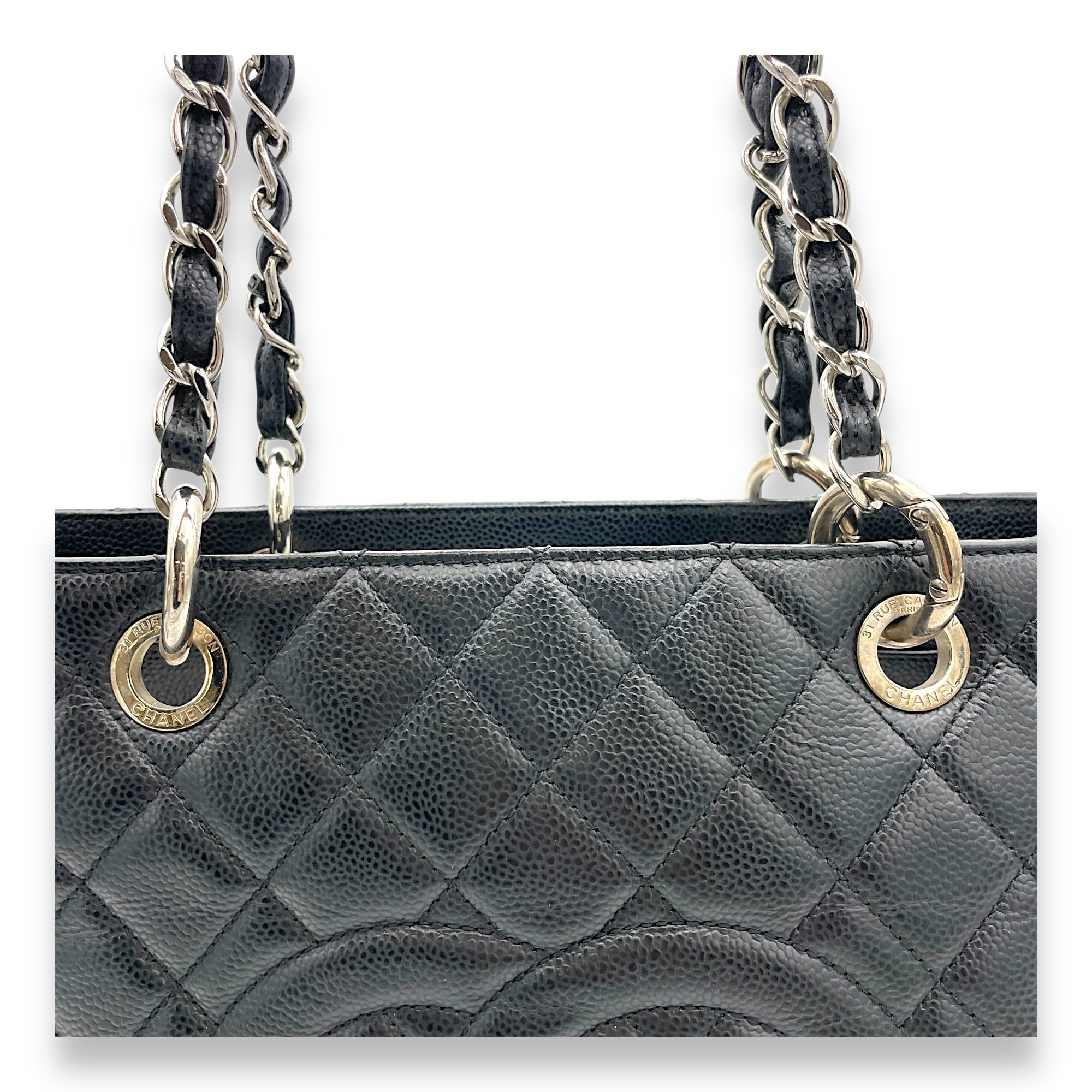 GST Grand Shopping Tote Tote Bag Black in Caviar Leather, Silver hardware