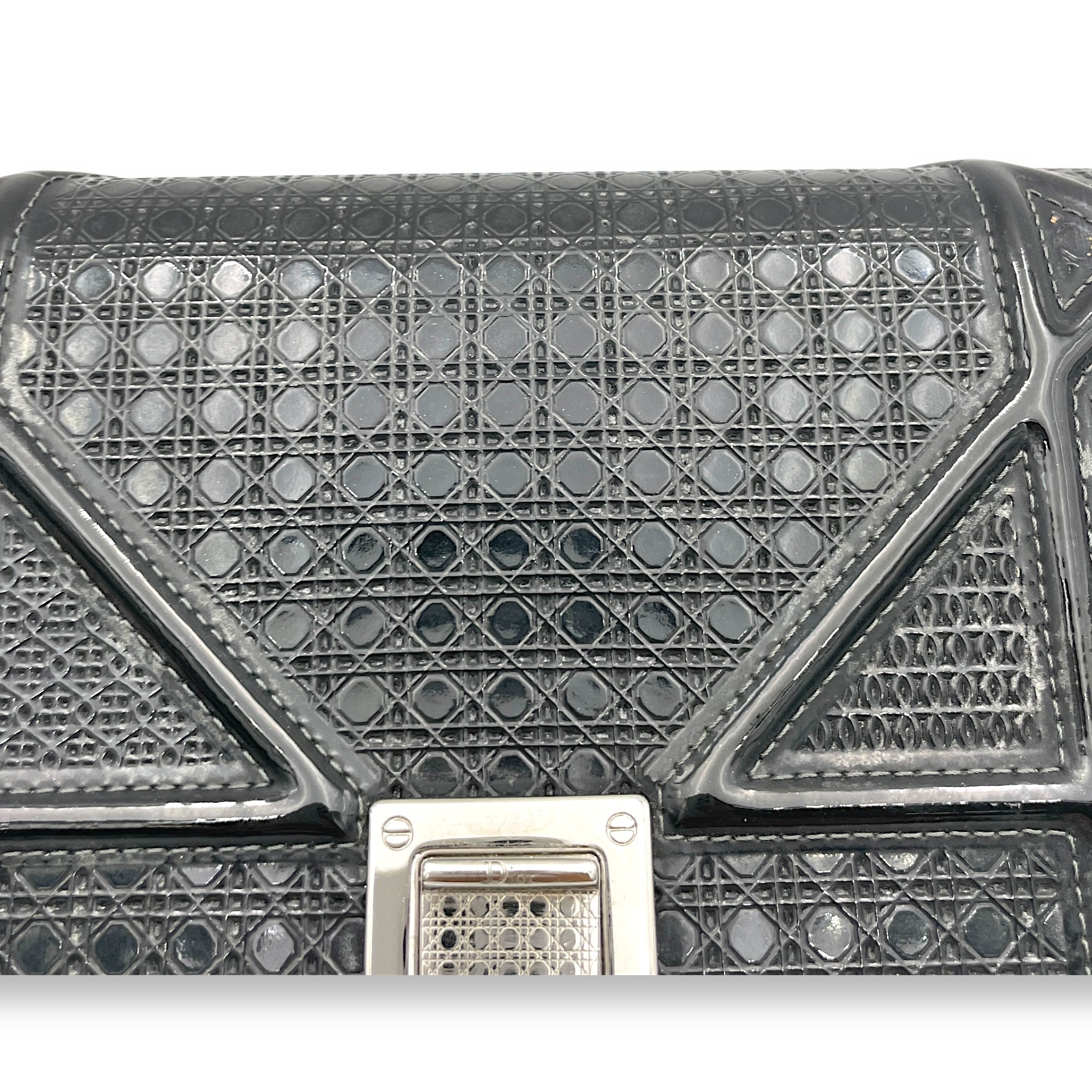 Diorama Black Wallet On Chain in Patent Leather, Silver hardware