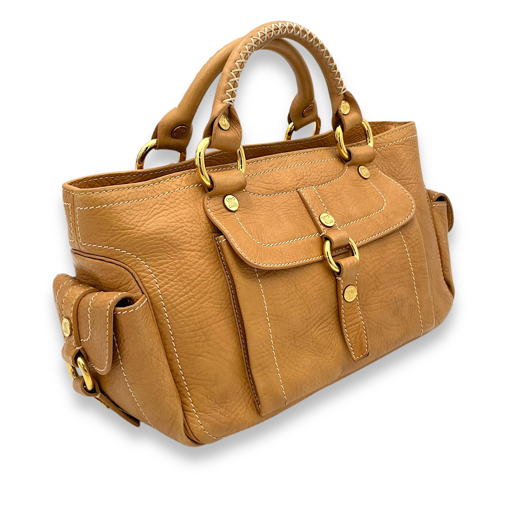 Boogie Top Handle Bag Beige in Calfskin, Gold hardware