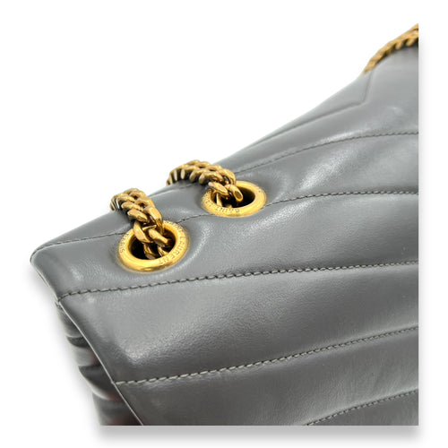 Loulou Medium Grey Shoulder Bag in Calfskin, Gold hardware